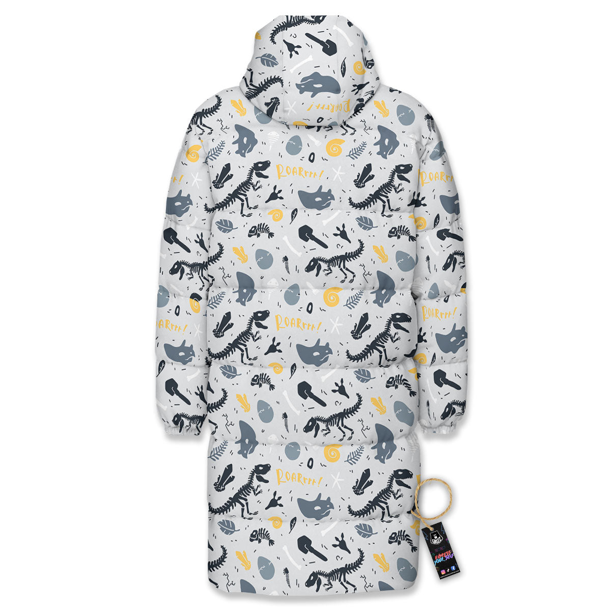 Fossil Dinosaur Print Pattern Long Down Jacket-grizzshop