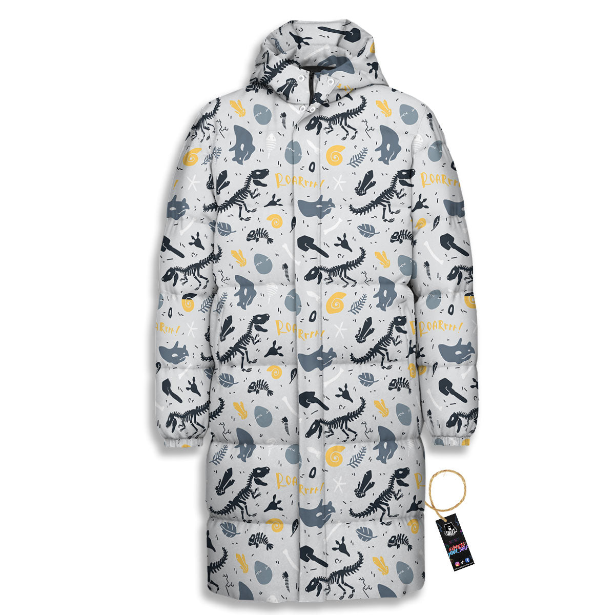 Fossil Dinosaur Print Pattern Long Down Jacket-grizzshop