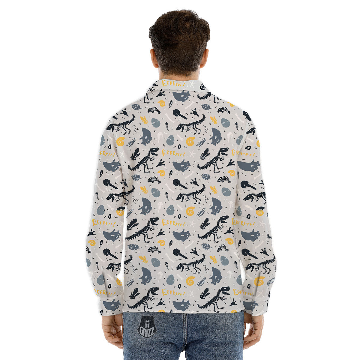 Fossil Dinosaur Print Pattern Men's Dress Shirts-grizzshop