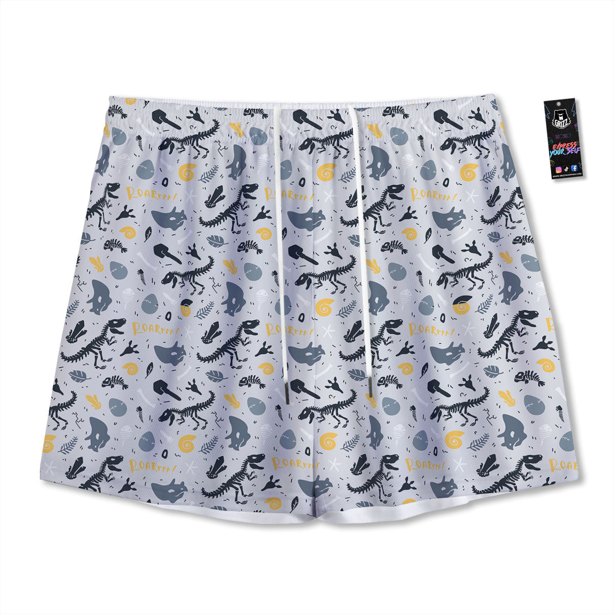 Fossil Dinosaur Print Pattern Mesh Shorts-grizzshop