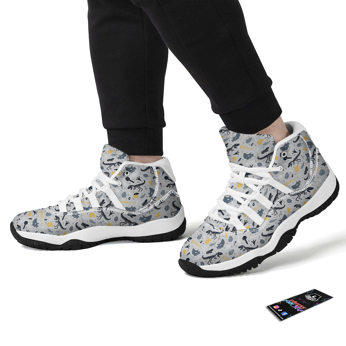 Fossil Dinosaur Print Pattern White Bball Shoes-grizzshop
