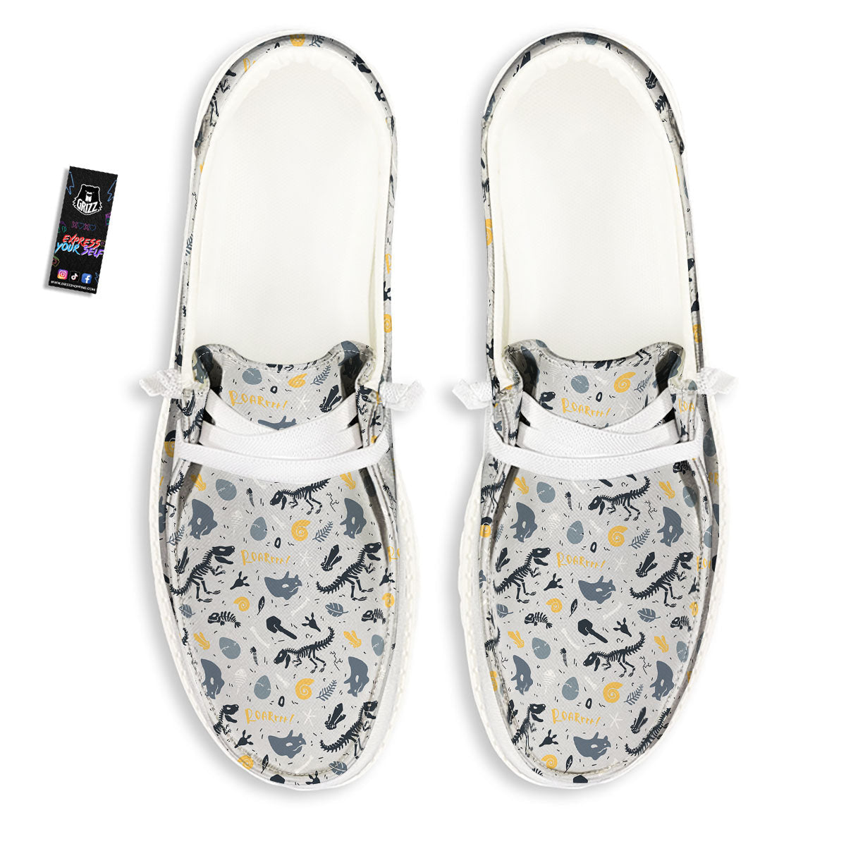 Fossil Dinosaur Print Pattern White Loafers-grizzshop