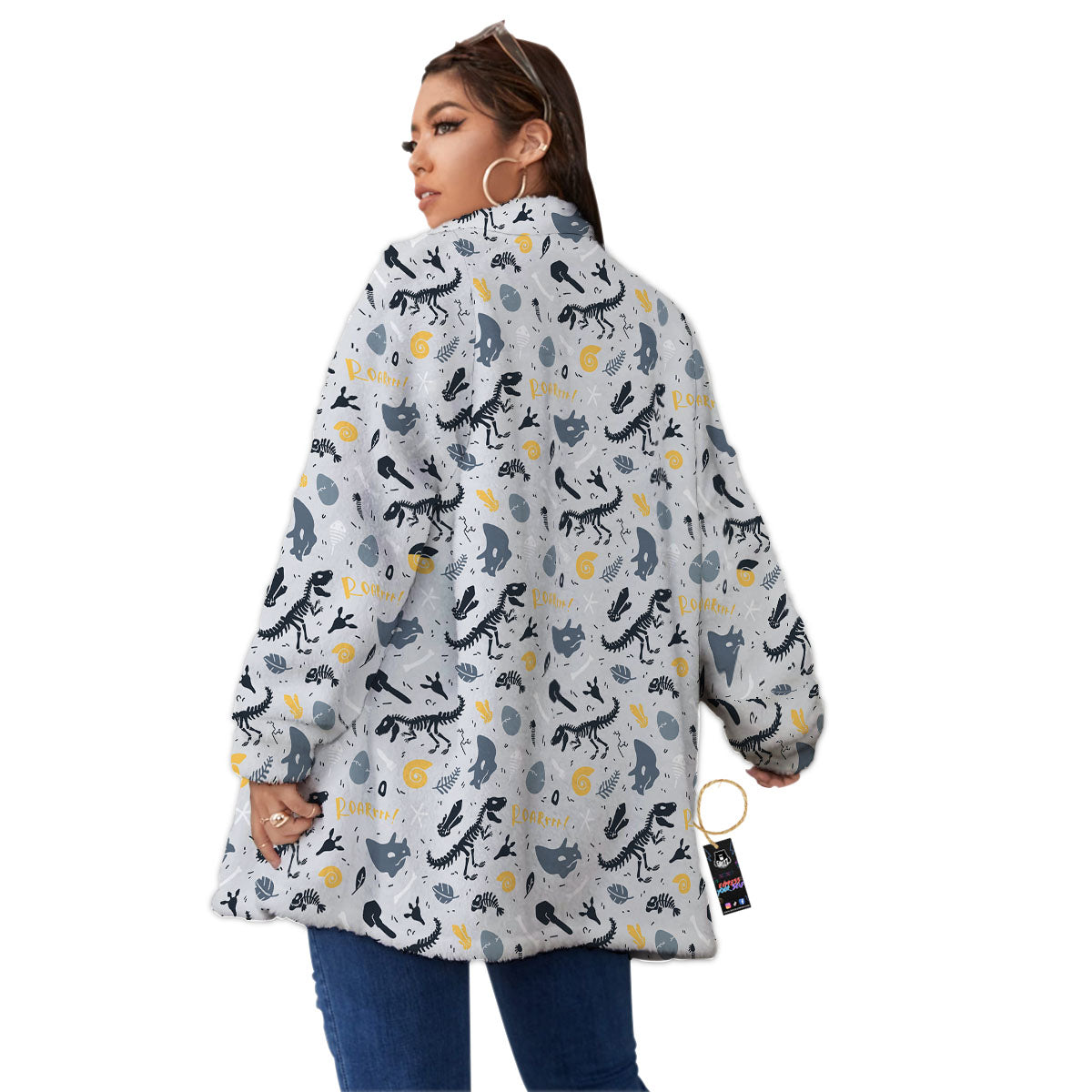 Fossil Dinosaur Print Pattern Women's Sherpa Jacket-grizzshop