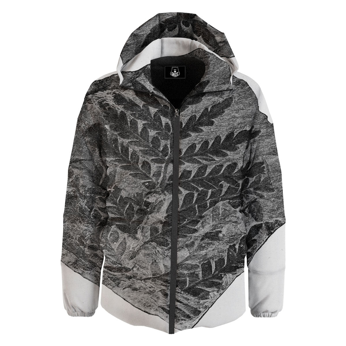 Fossil Fern Print Down Jacket-grizzshop