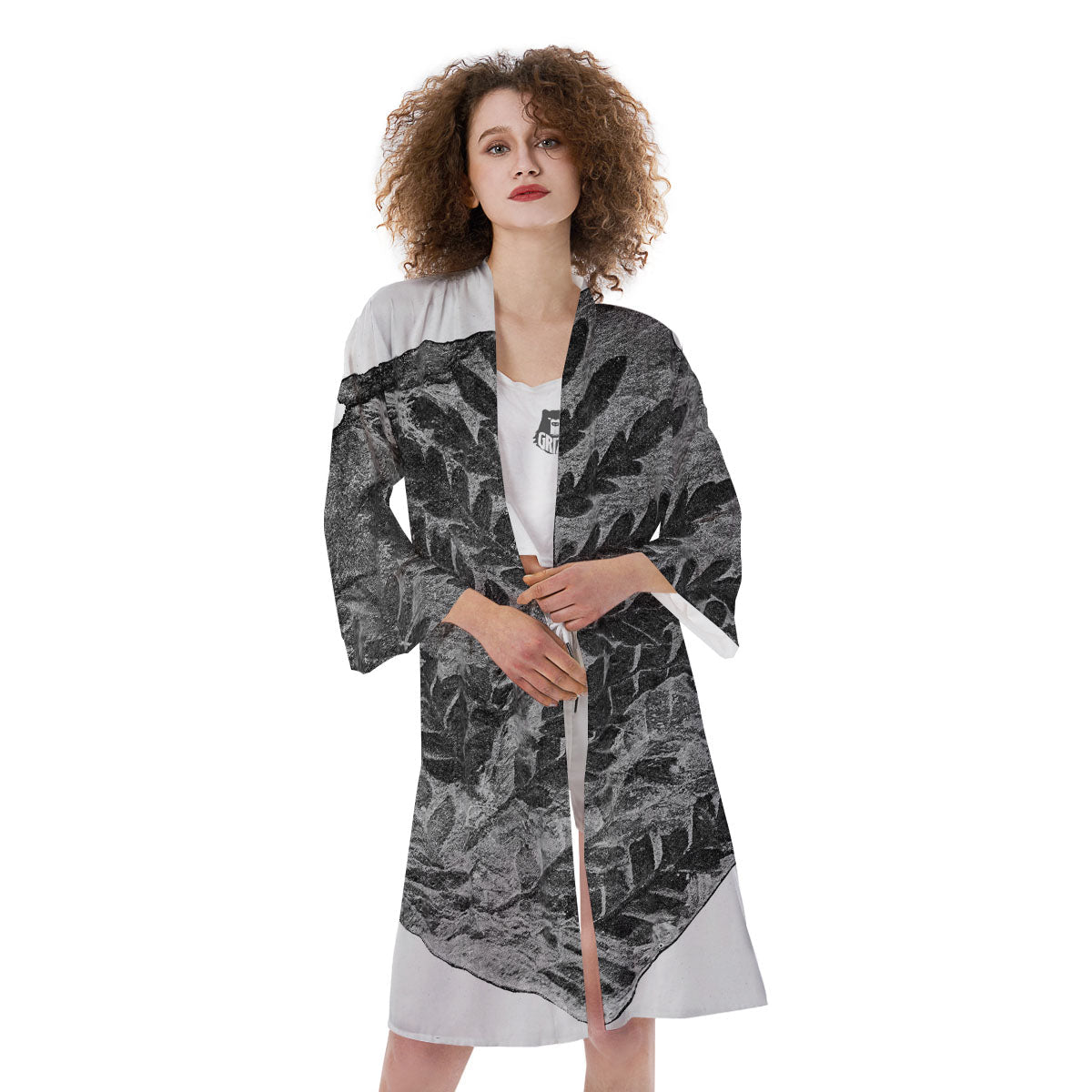 Fossil Fern Print Kimono-grizzshop