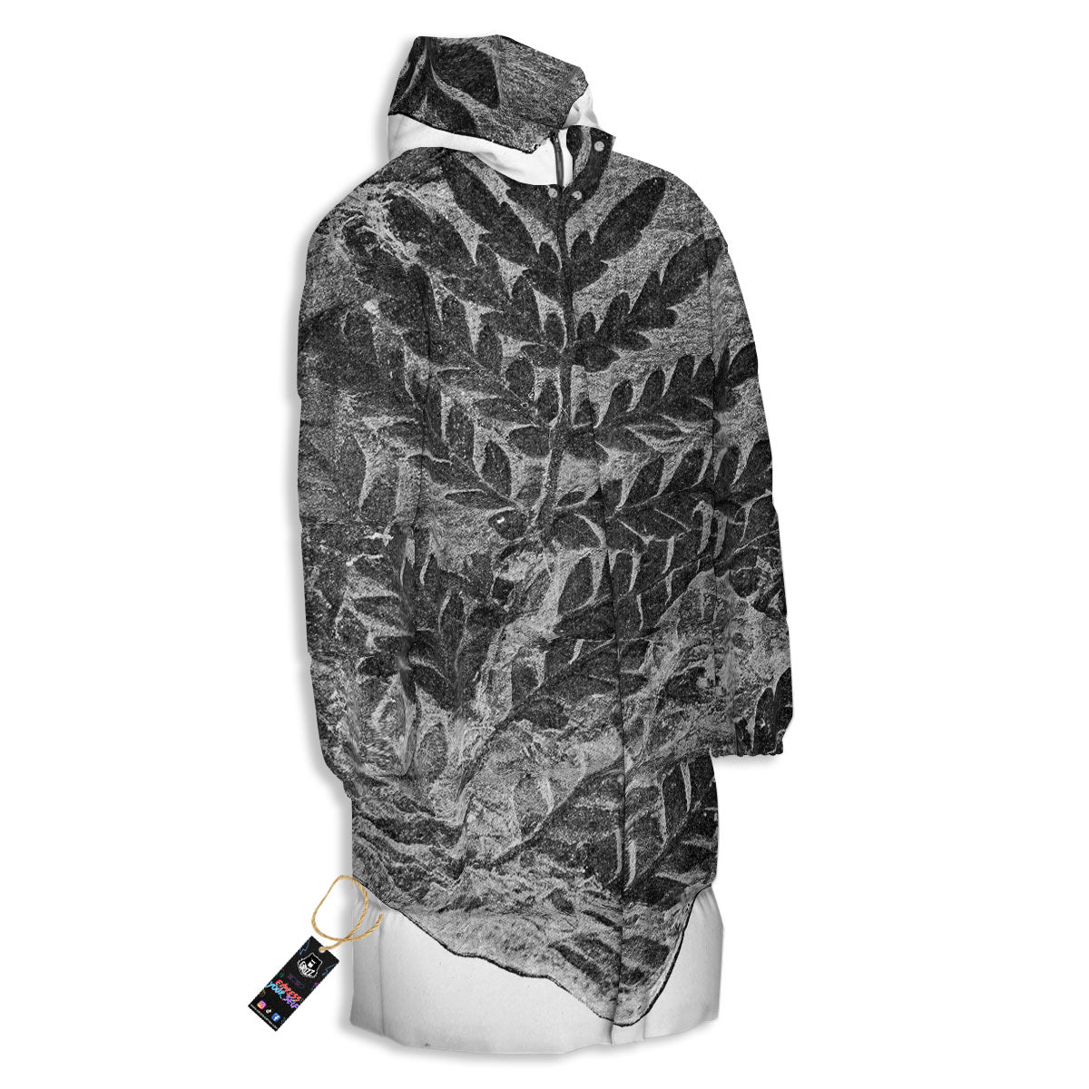 Fossil Fern Print Long Down Jacket-grizzshop