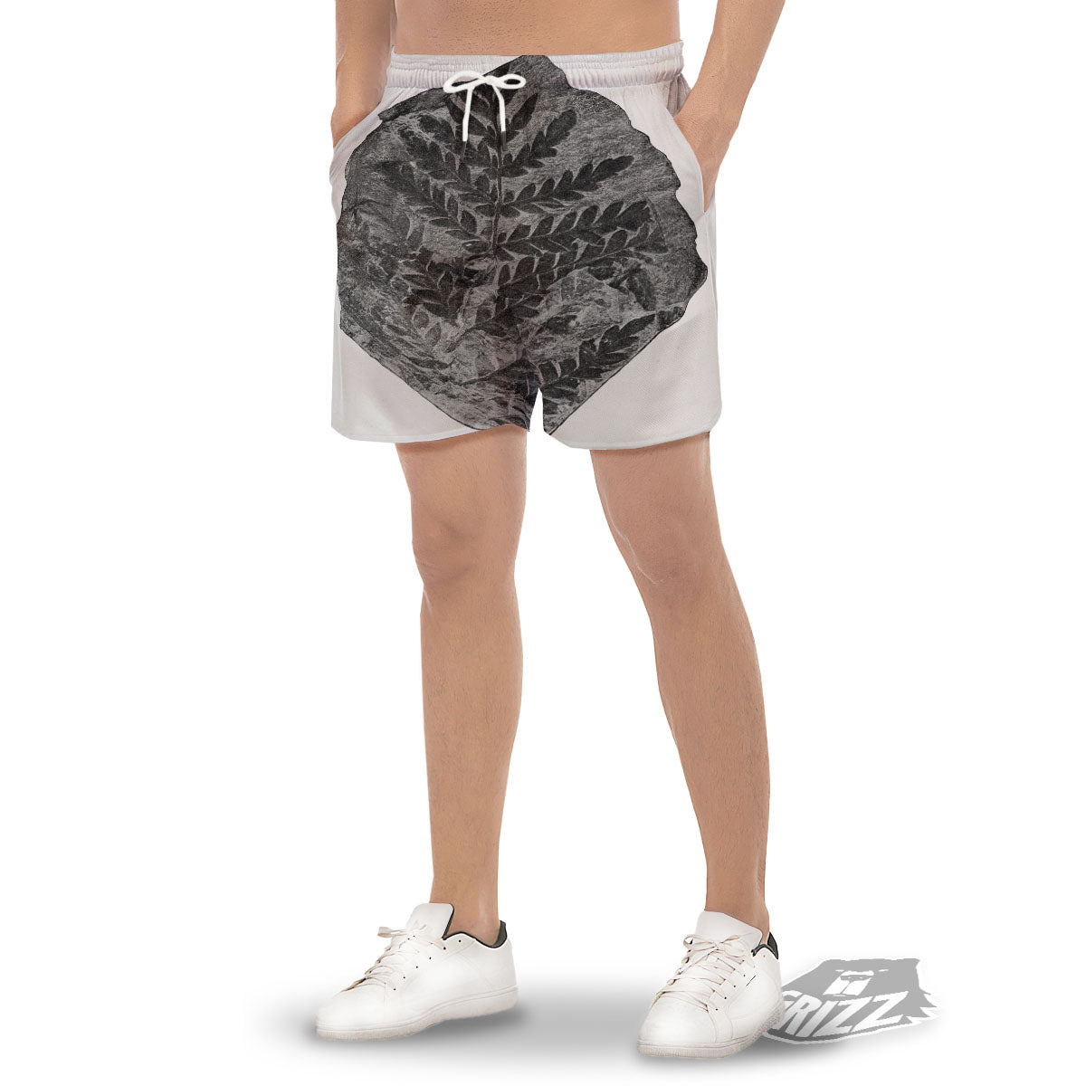 Fossil Fern Print Men's Gym Shorts-grizzshop