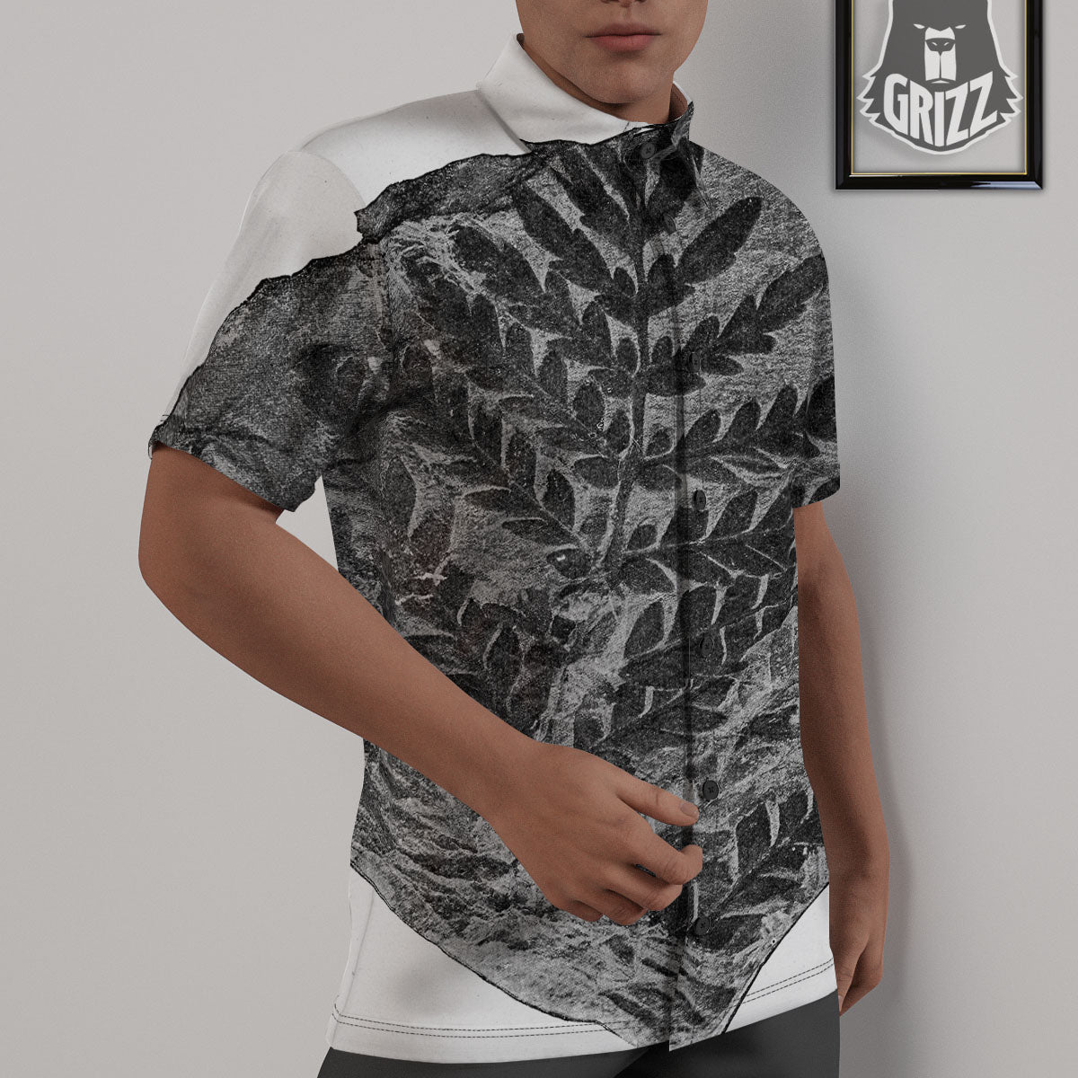 Fossil Fern Print Untucked Shirts-grizzshop