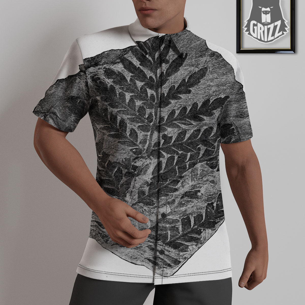 Fossil Fern Print Untucked Shirts-grizzshop