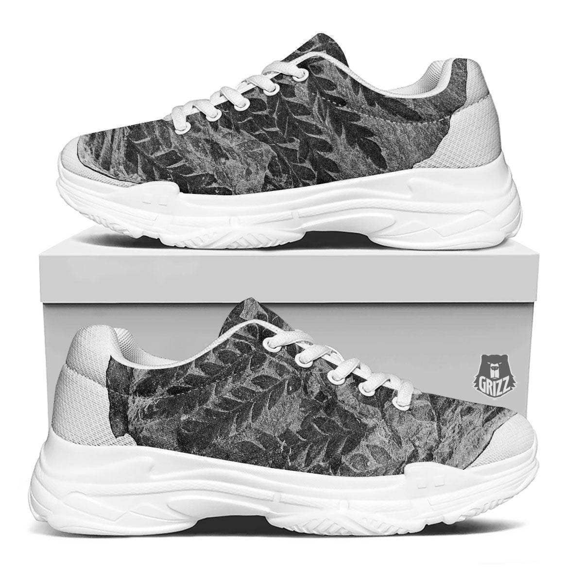 Fossil Fern Print White Chunky Shoes-grizzshop