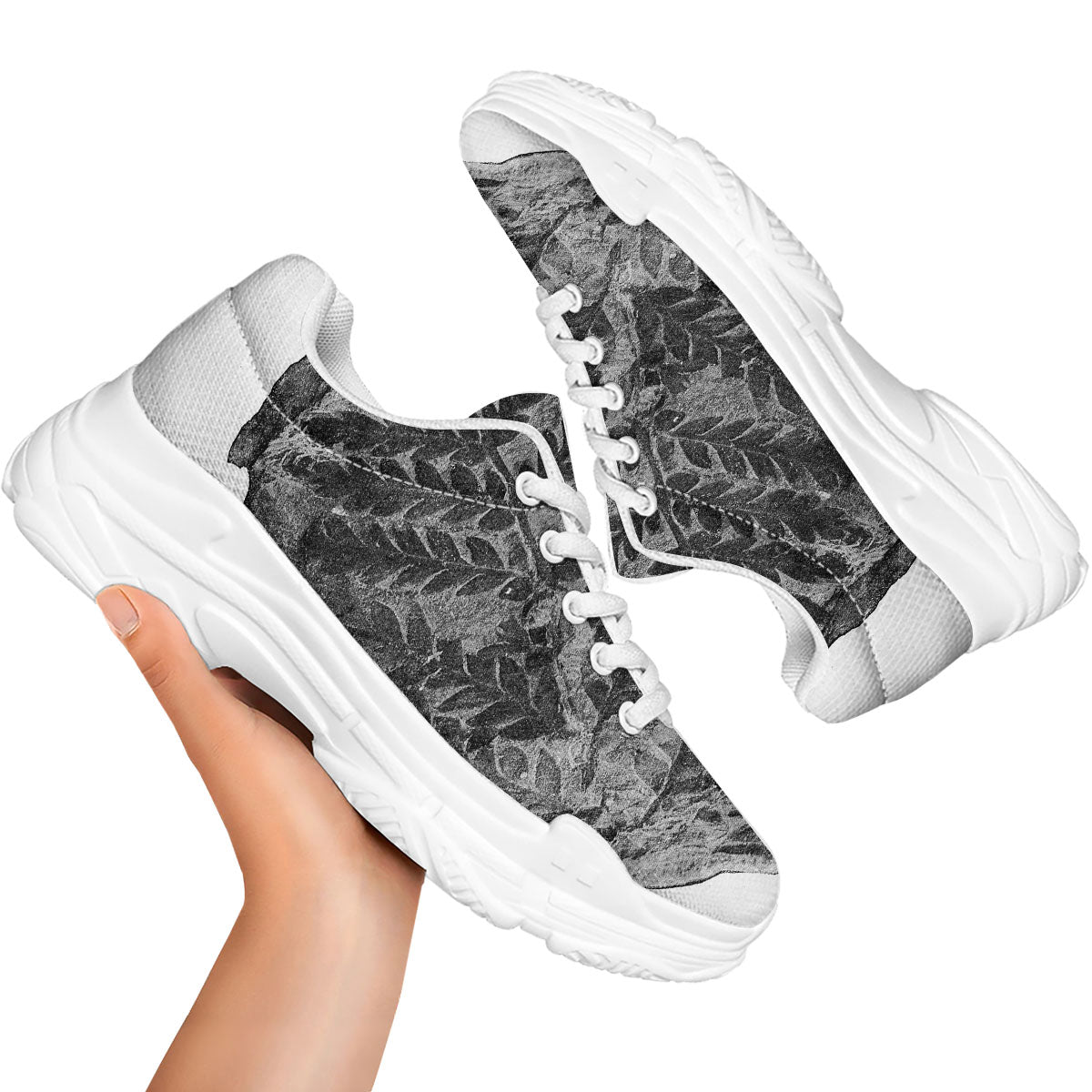 Fossil Fern Print White Chunky Shoes-grizzshop