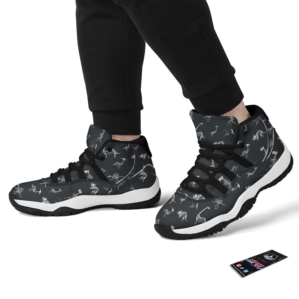Fossil Skeleton Gray Print Pattern Black Bball Shoes-grizzshop