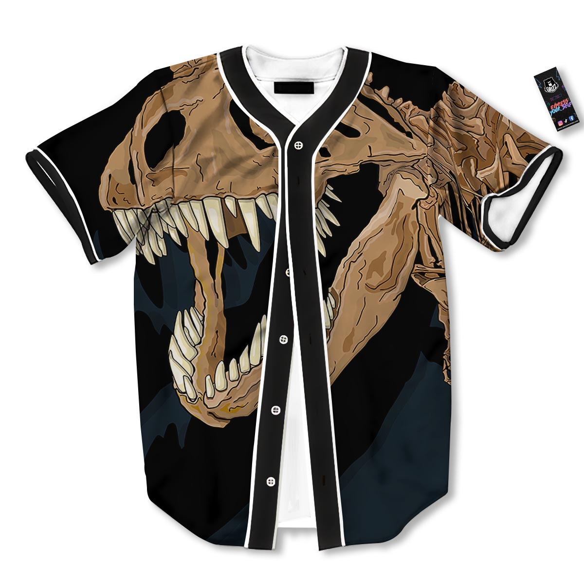 Fossil T-Rex Print Baseball Jersey-grizzshop