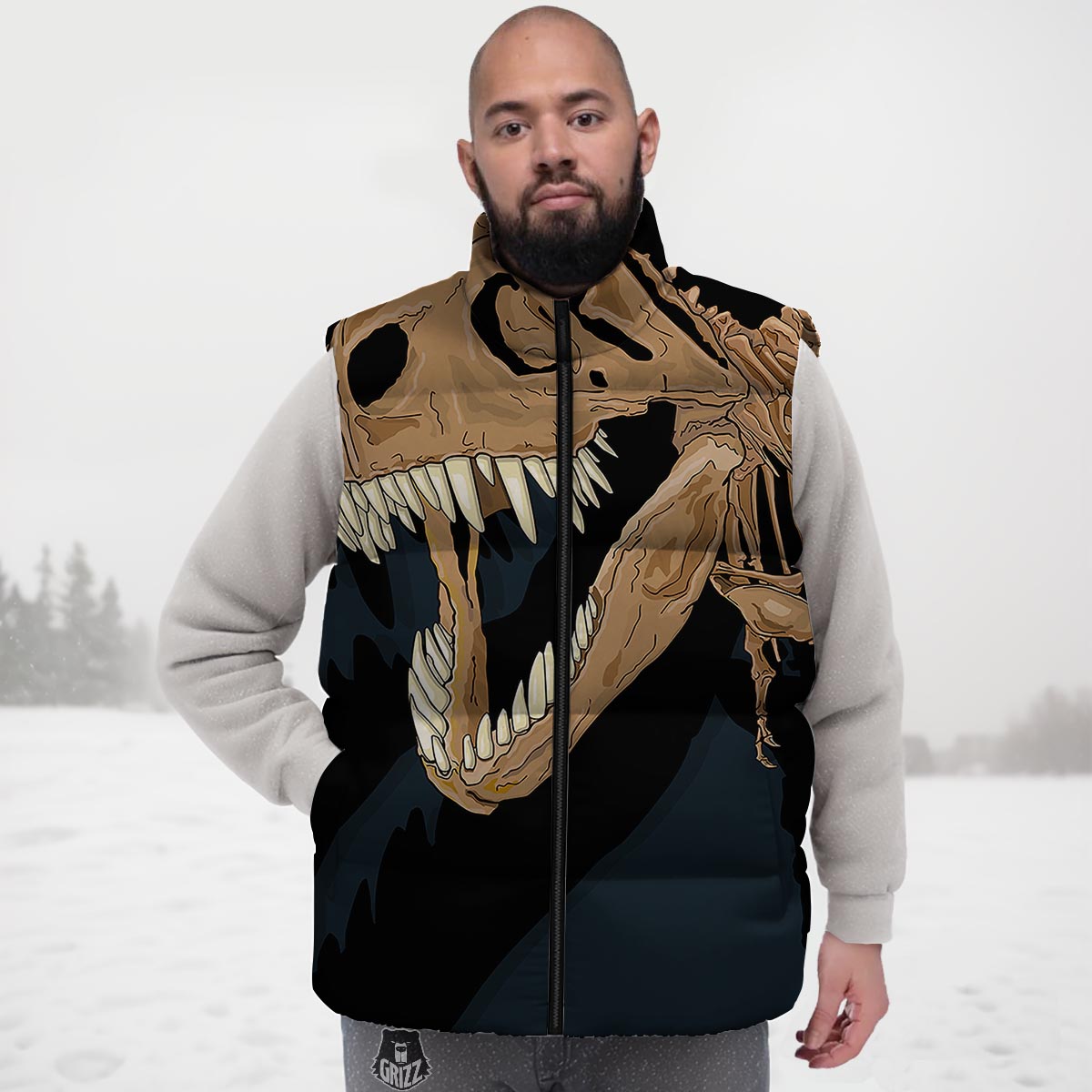 Fossil T- Rex Print Down Vest-grizzshop