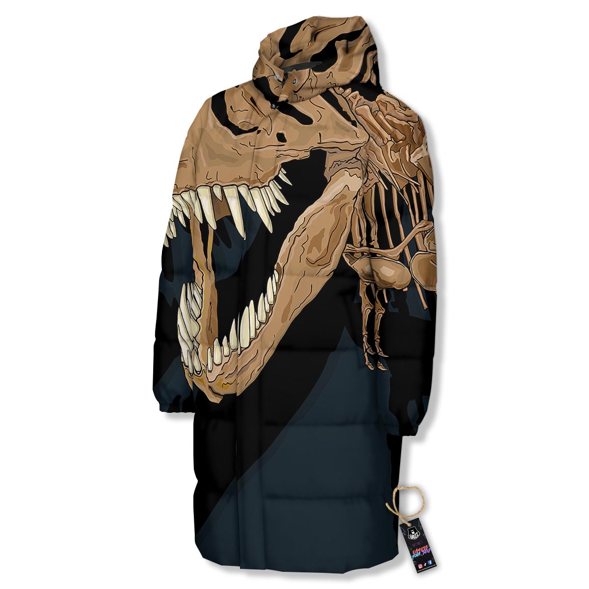 Fossil T-Rex Print Long Down Jacket-grizzshop