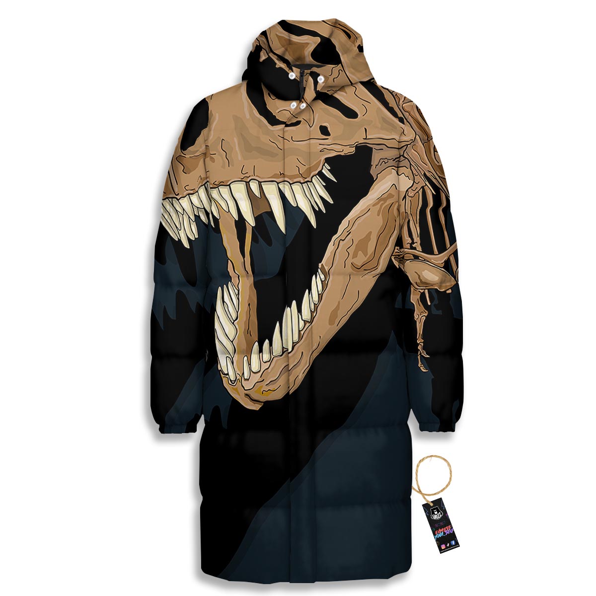 Fossil T-Rex Print Long Down Jacket-grizzshop