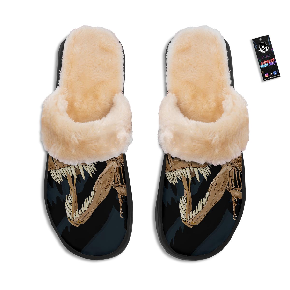 Fossil T-Rex Print Slippers-grizzshop