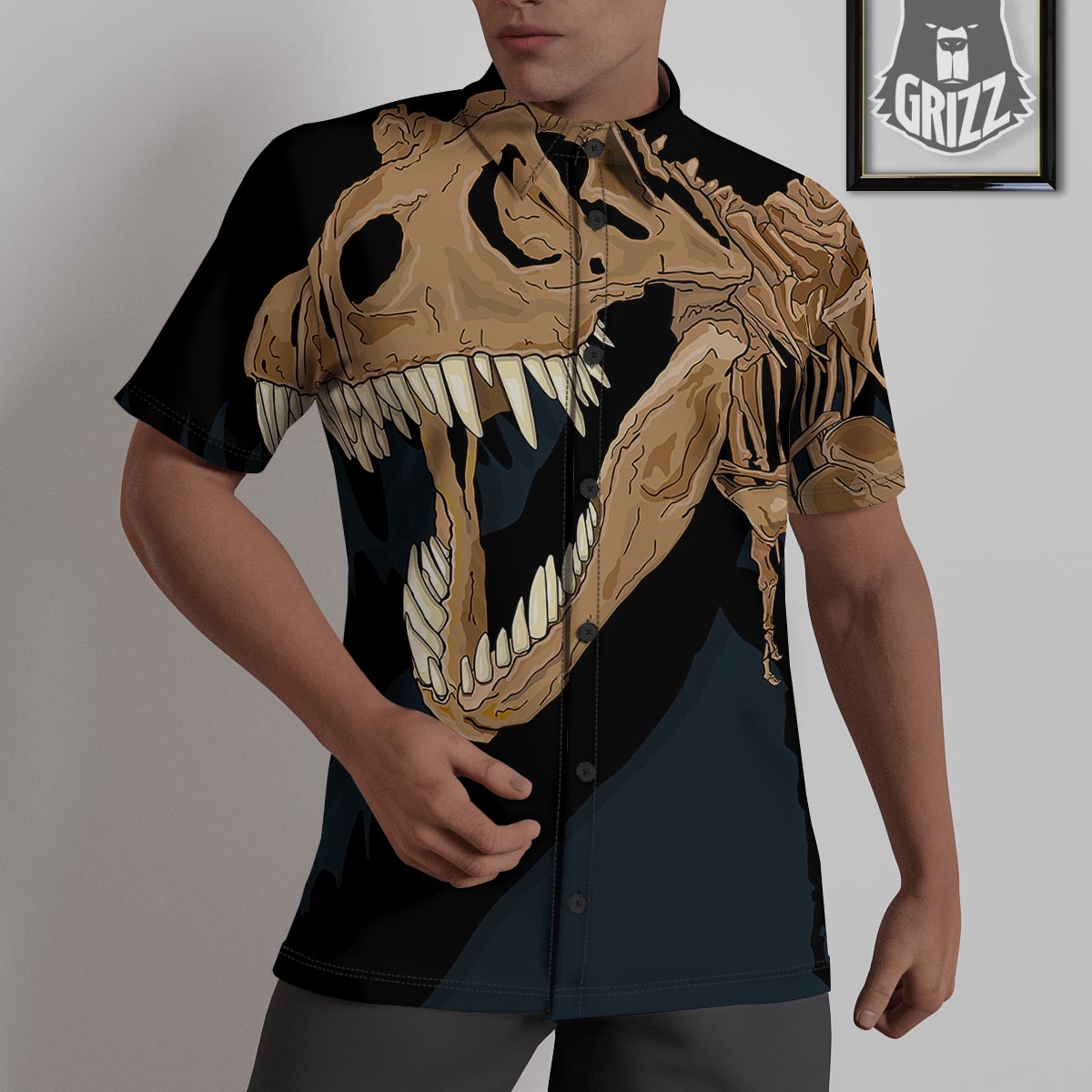 Fossil T Rex Print Untucked Shirts-grizzshop