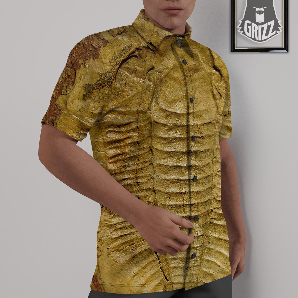 Fossil Trilobite Print Untucked Shirts-grizzshop