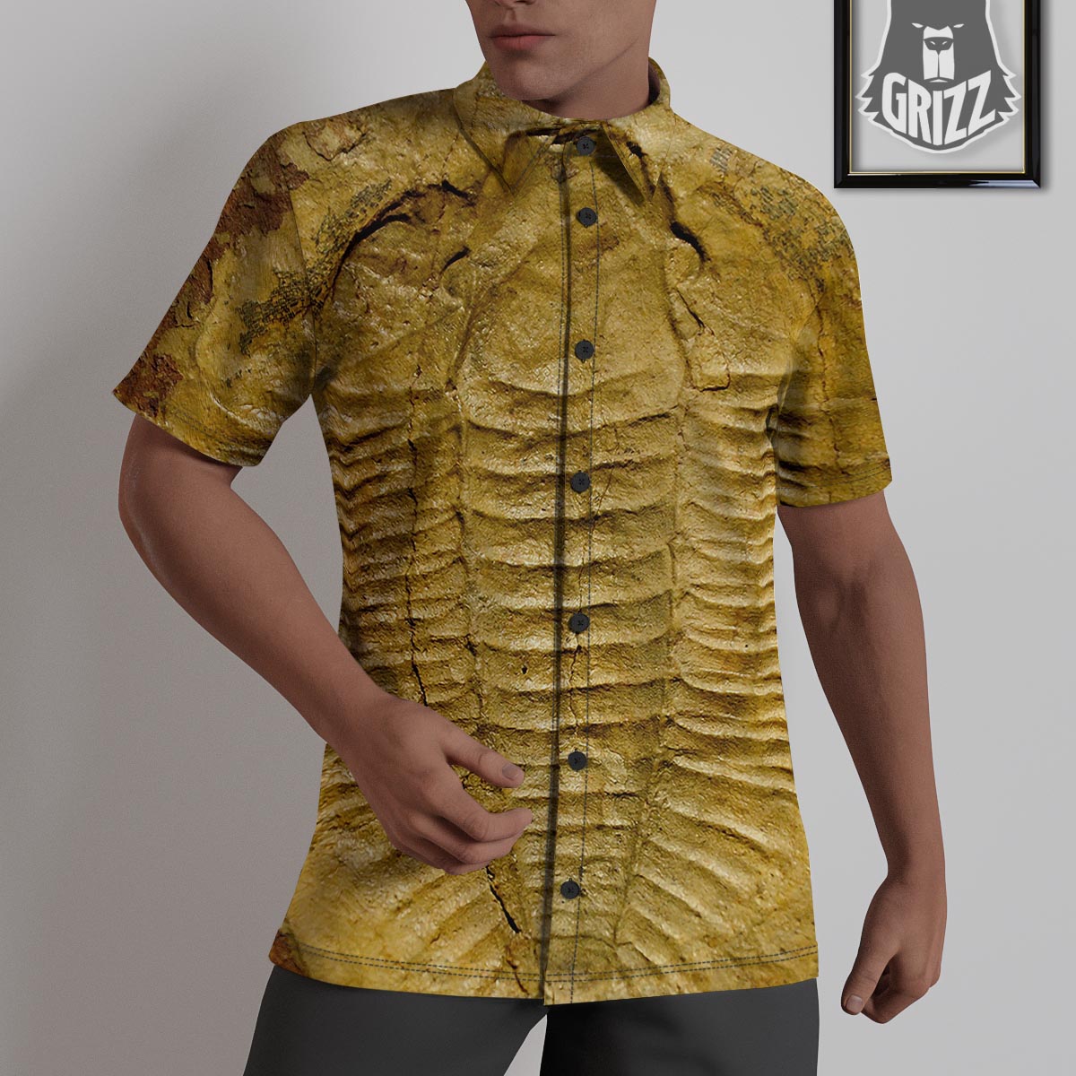 Fossil Trilobite Print Untucked Shirts-grizzshop