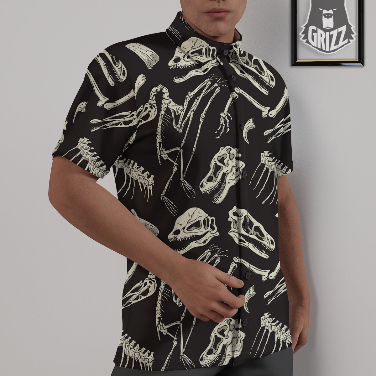 Fossil Tyrannosaurus Dino Print Pattern Untucked Shirts-grizzshop