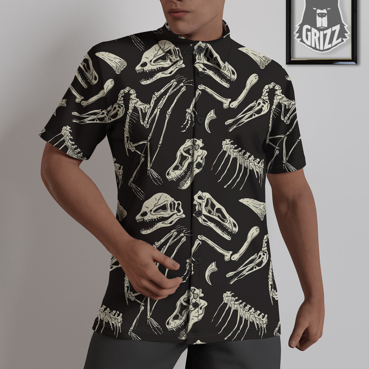 Fossil Tyrannosaurus Dino Print Pattern Untucked Shirts-grizzshop