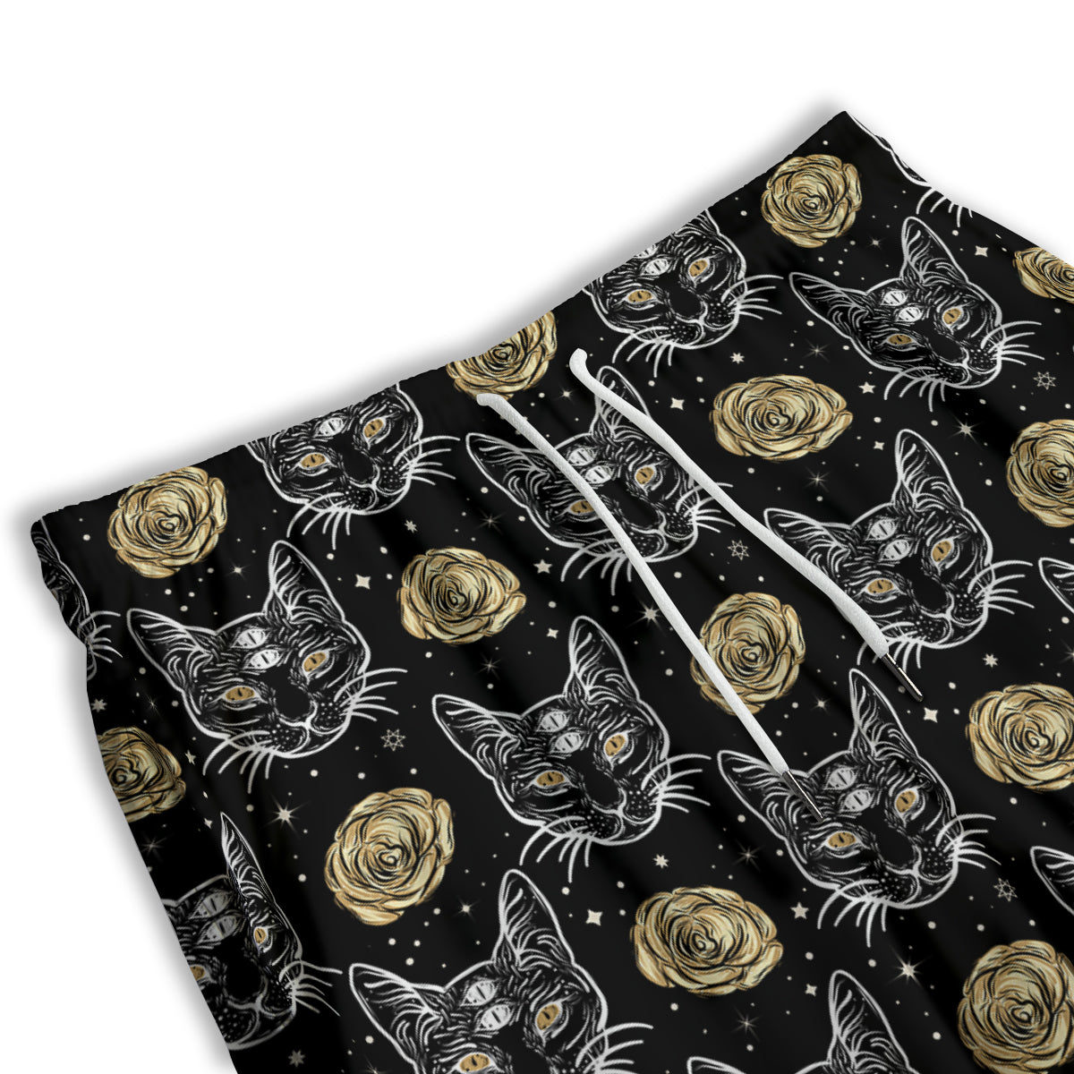 Four Eyed Cat And Roses Gold Print Pattern Men's Athletic Shorts