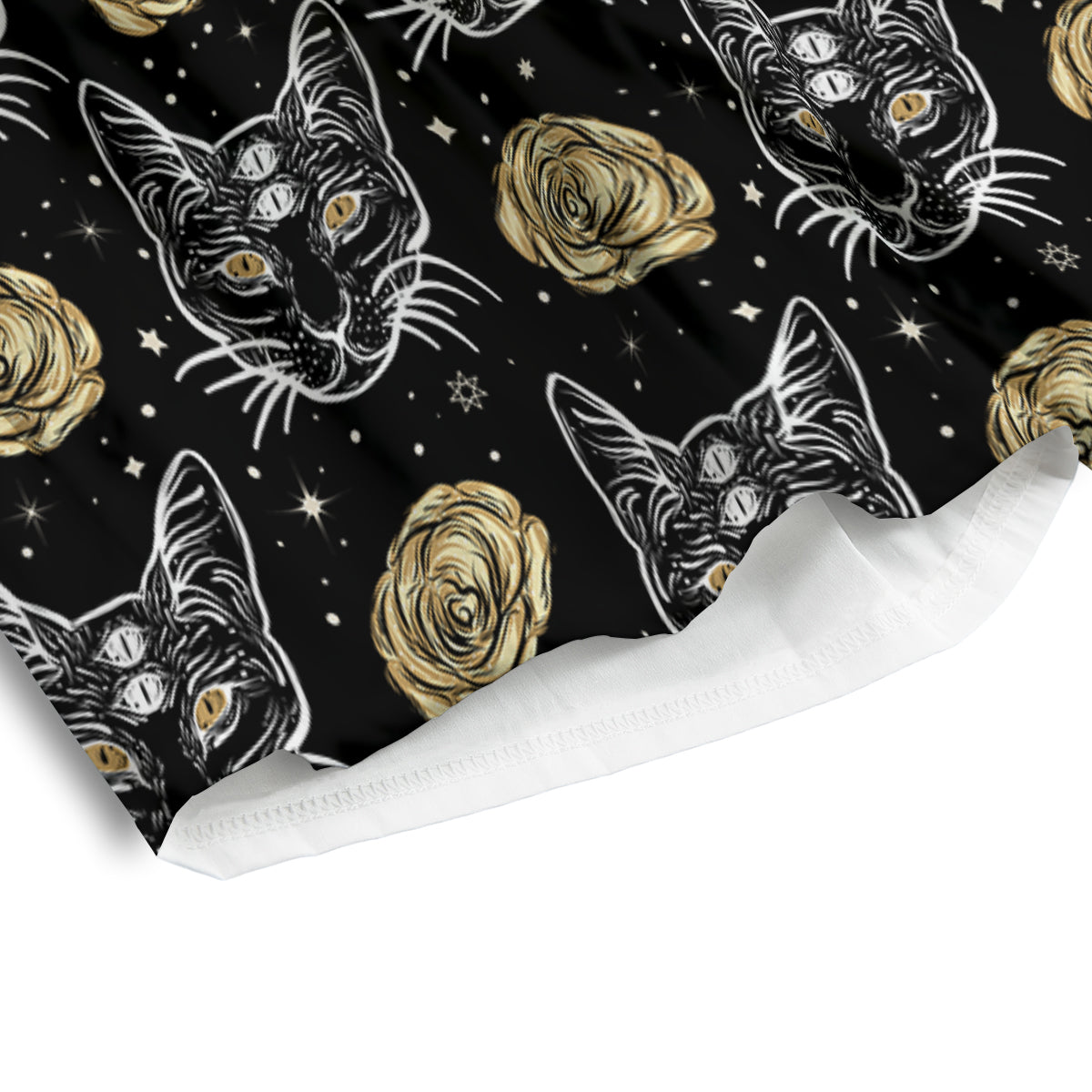 Four Eyed Cat And Roses Gold Print Pattern Men's Athletic Shorts