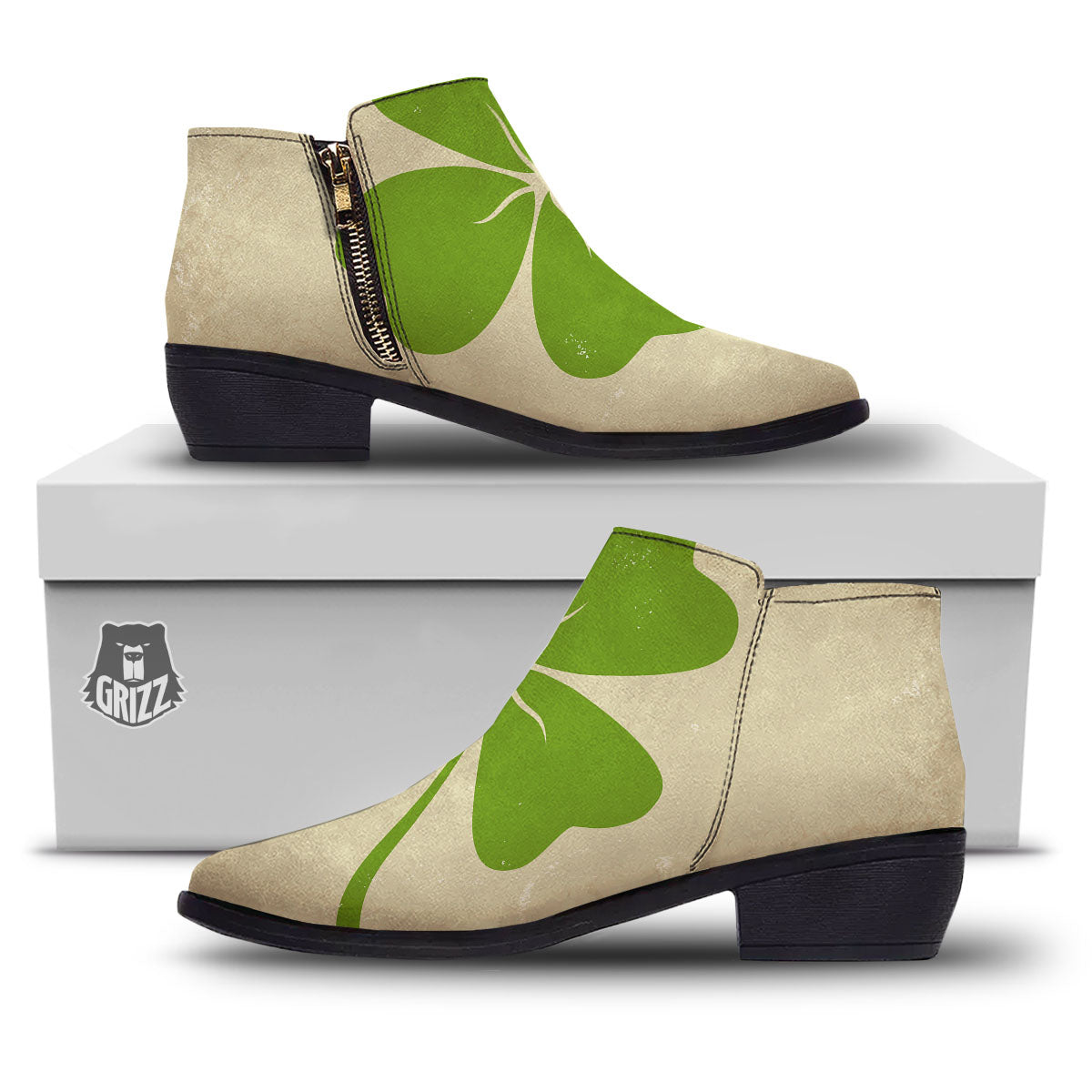 Four Leaf Clovers Irish Print Ankle Boots-grizzshop