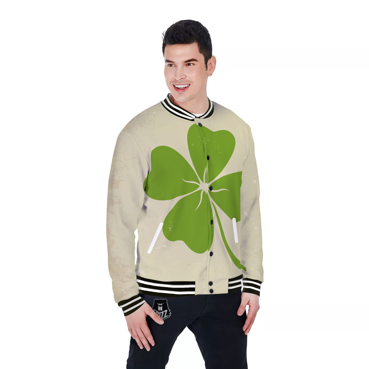 Four Leaf Clovers Irish Print Baseball Jacket-grizzshop