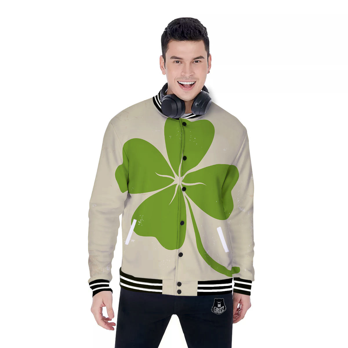 Four Leaf Clovers Irish Print Baseball Jacket-grizzshop