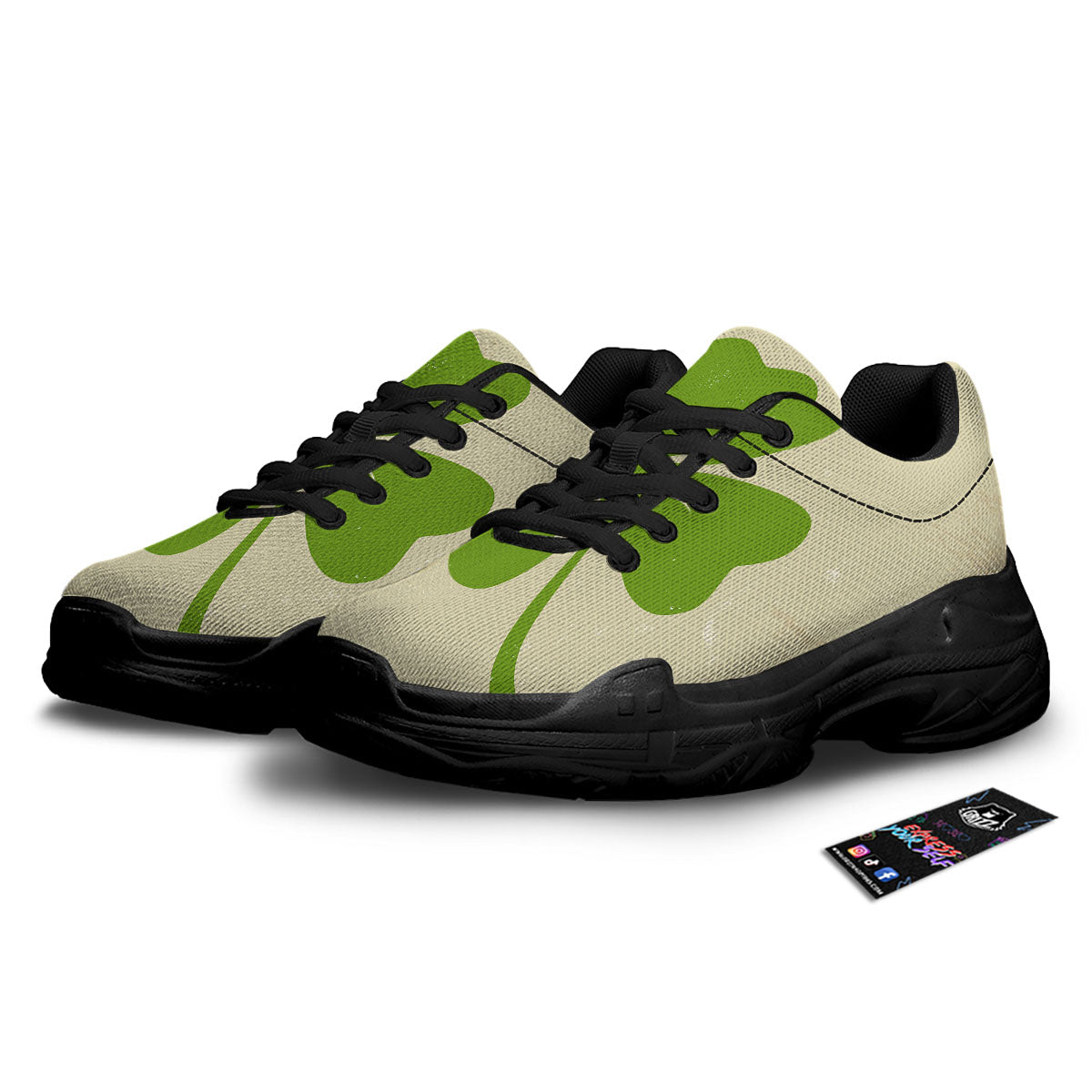 Four Leaf Clovers Irish Print Black Chunky Shoes-grizzshop