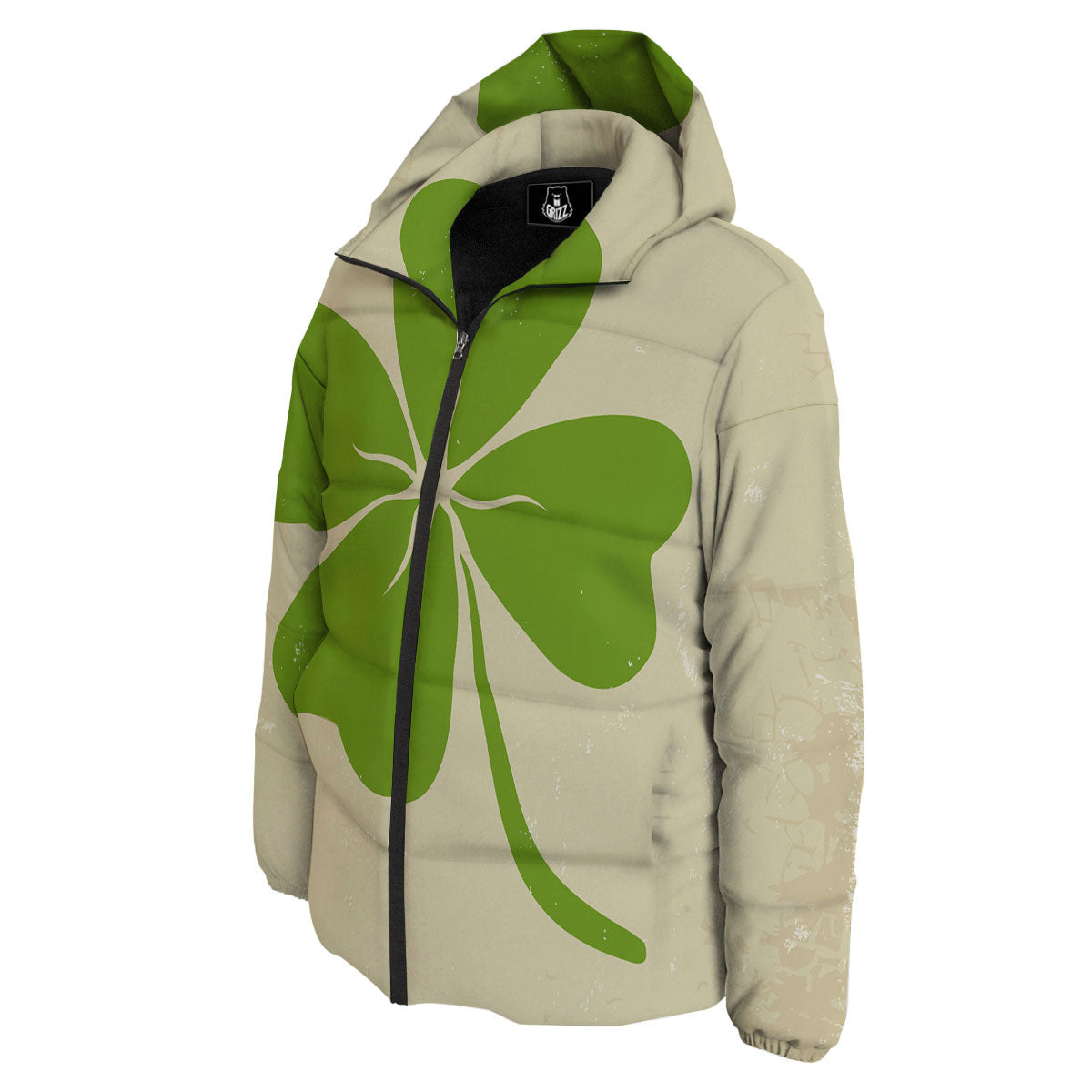 Four Leaf Clovers Irish Print Down Jacket-grizzshop
