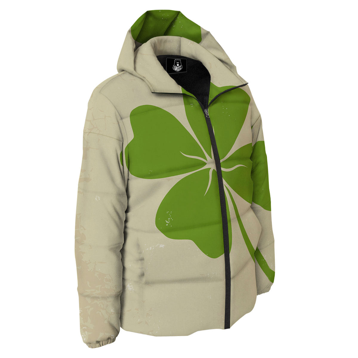 Four Leaf Clovers Irish Print Down Jacket-grizzshop
