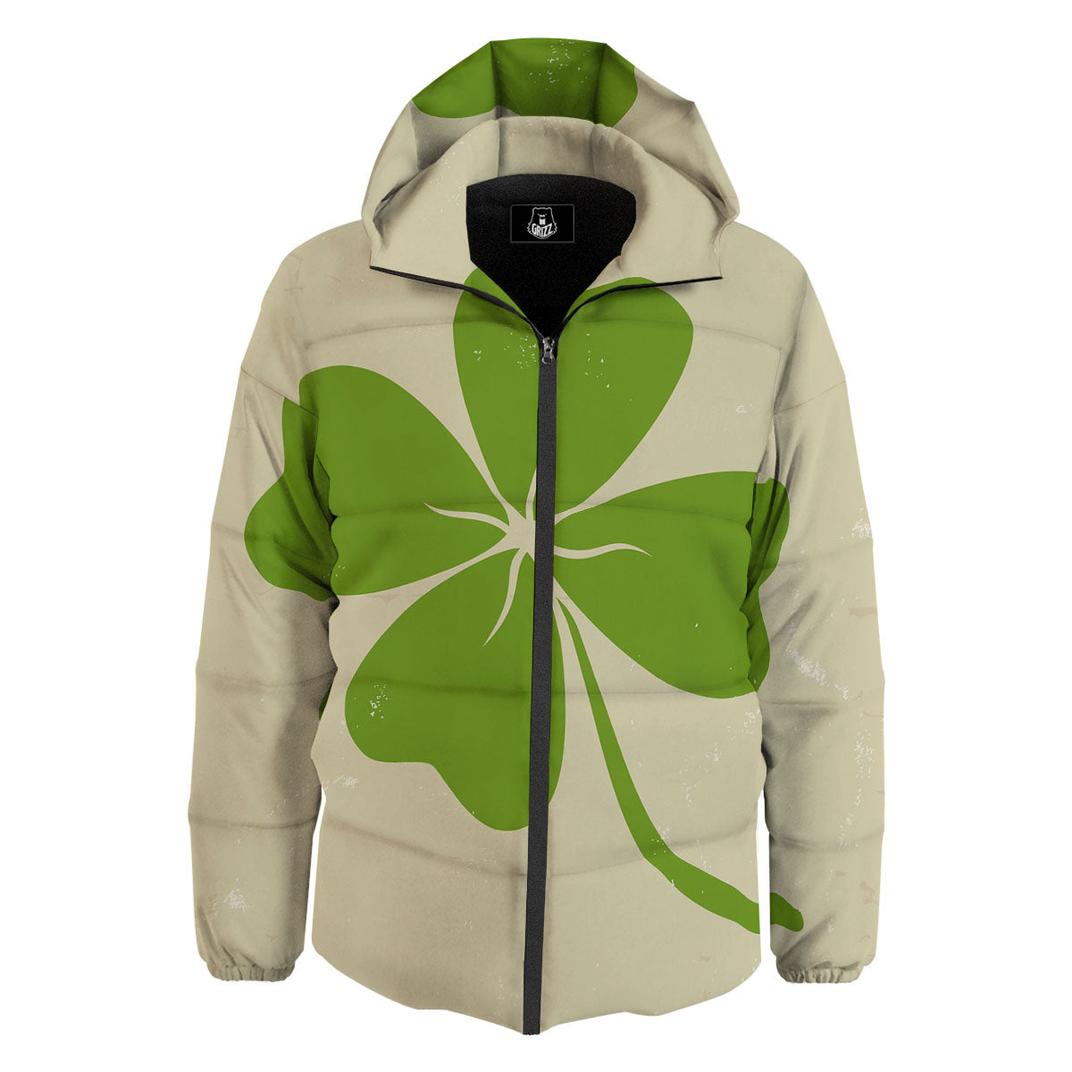 Four Leaf Clovers Irish Print Down Jacket-grizzshop