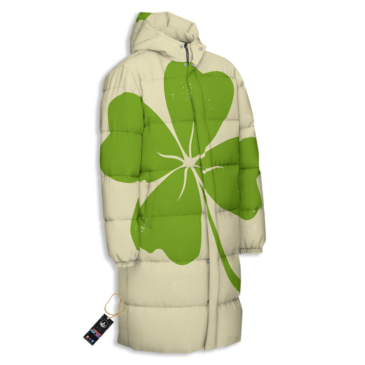 Four Leaf Clovers Irish Print Long Down Jacket-grizzshop
