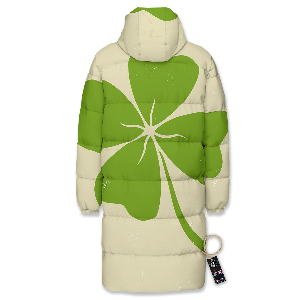 Four Leaf Clovers Irish Print Long Down Jacket-grizzshop