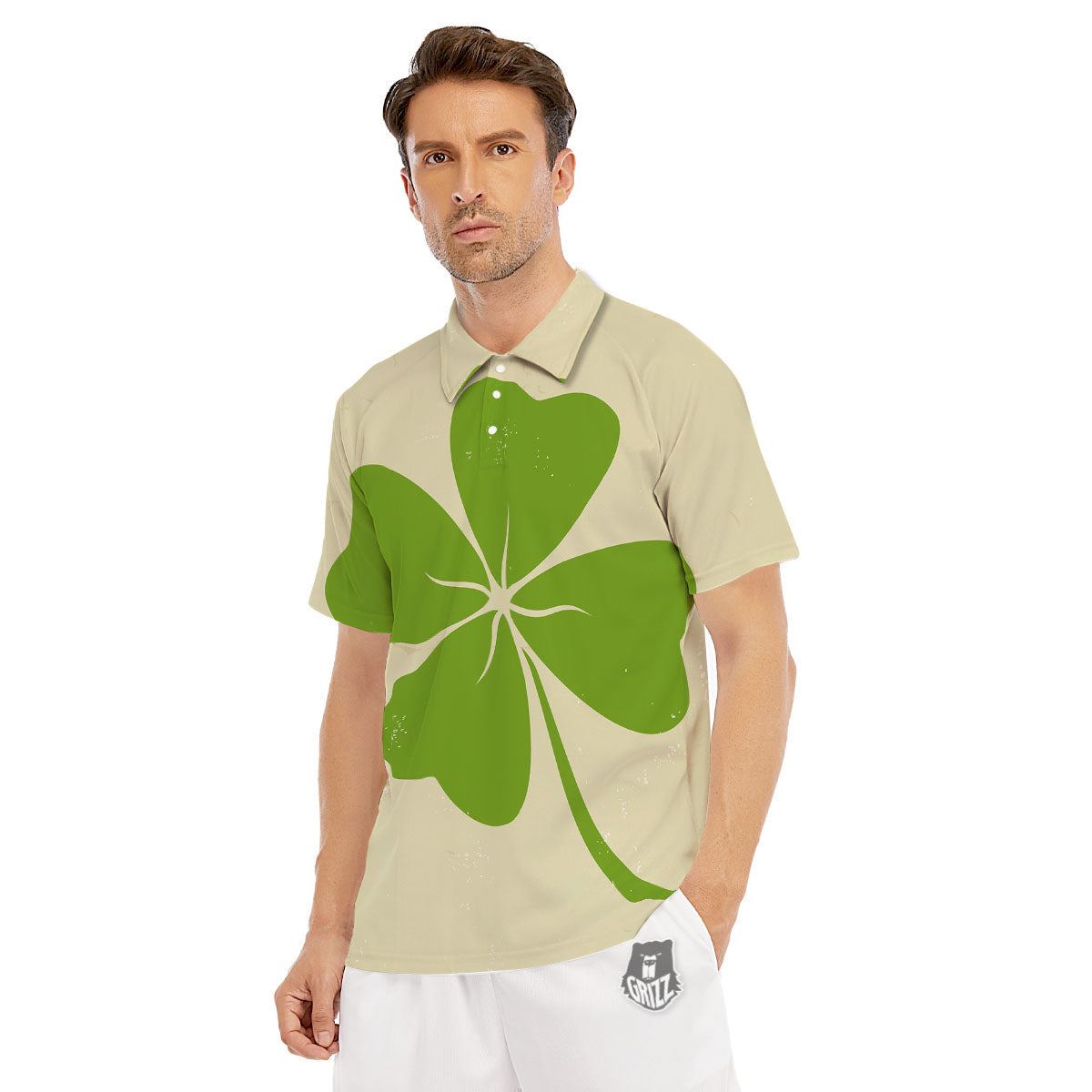 Four Leaf Clovers Irish Print Men's Golf Shirts-grizzshop
