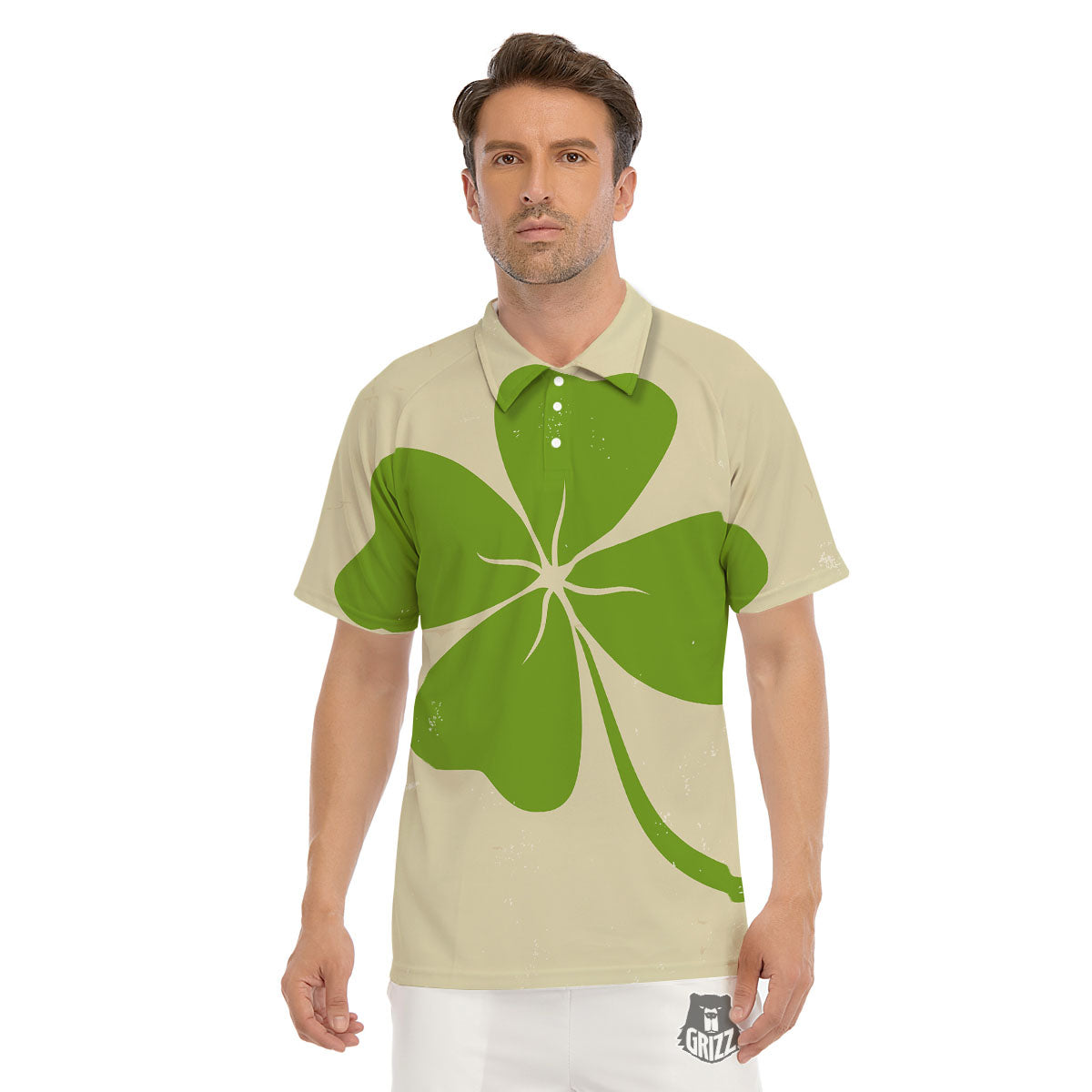 Four Leaf Clovers Irish Print Men's Golf Shirts-grizzshop