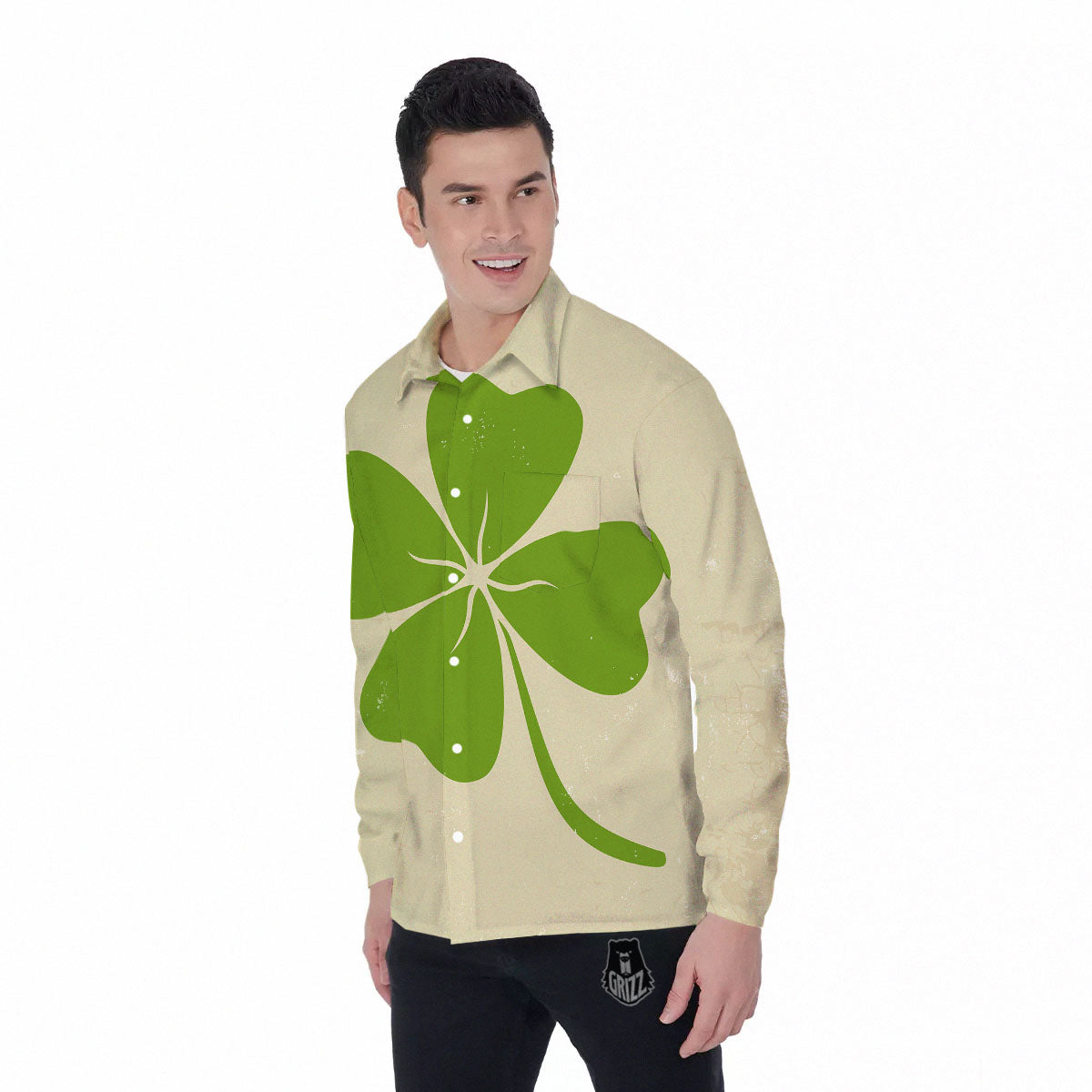 Four Leaf Clovers Irish Print Men's Long Sleeve Shirts-grizzshop
