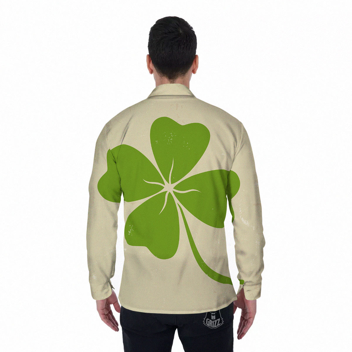 Four Leaf Clovers Irish Print Men's Long Sleeve Shirts-grizzshop