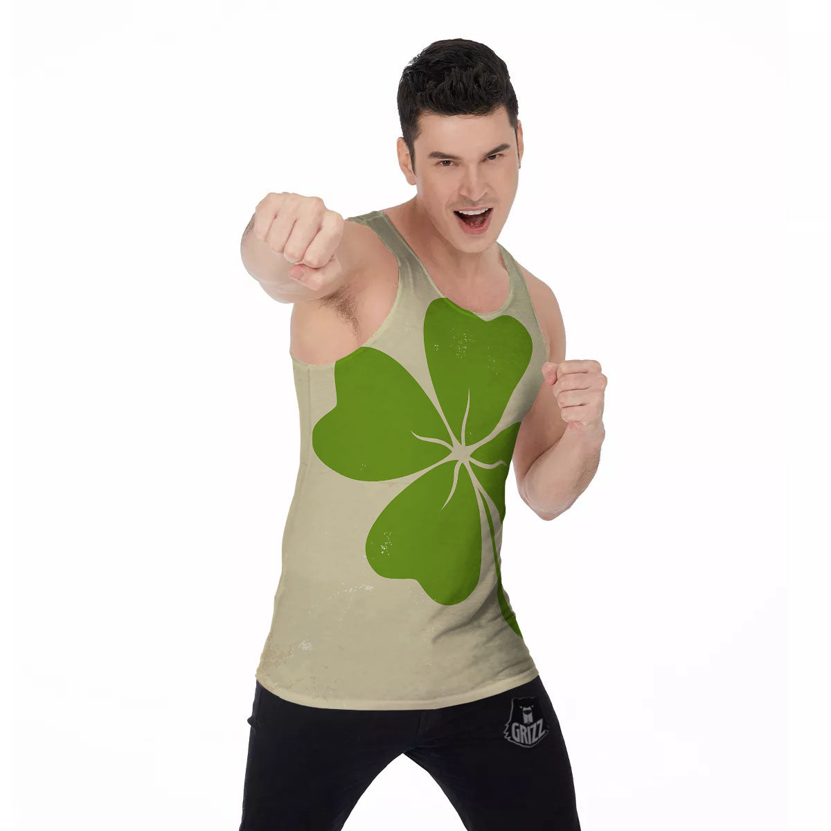 Four Leaf Clovers Irish Print Men's Tank Top-grizzshop
