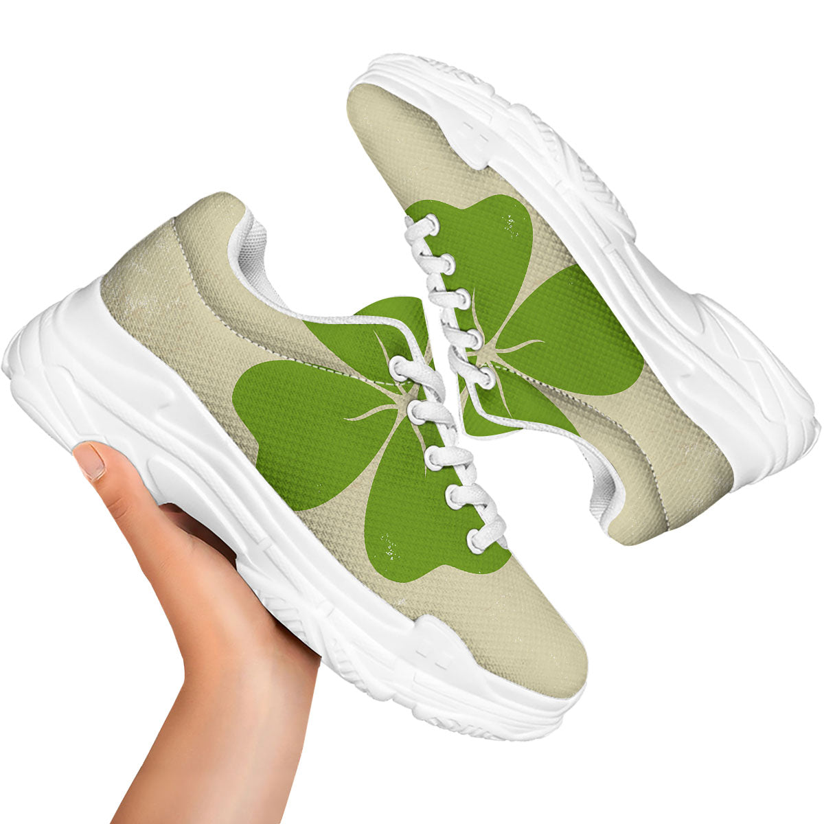 Four Leaf Clovers Irish Print White Chunky Shoes-grizzshop