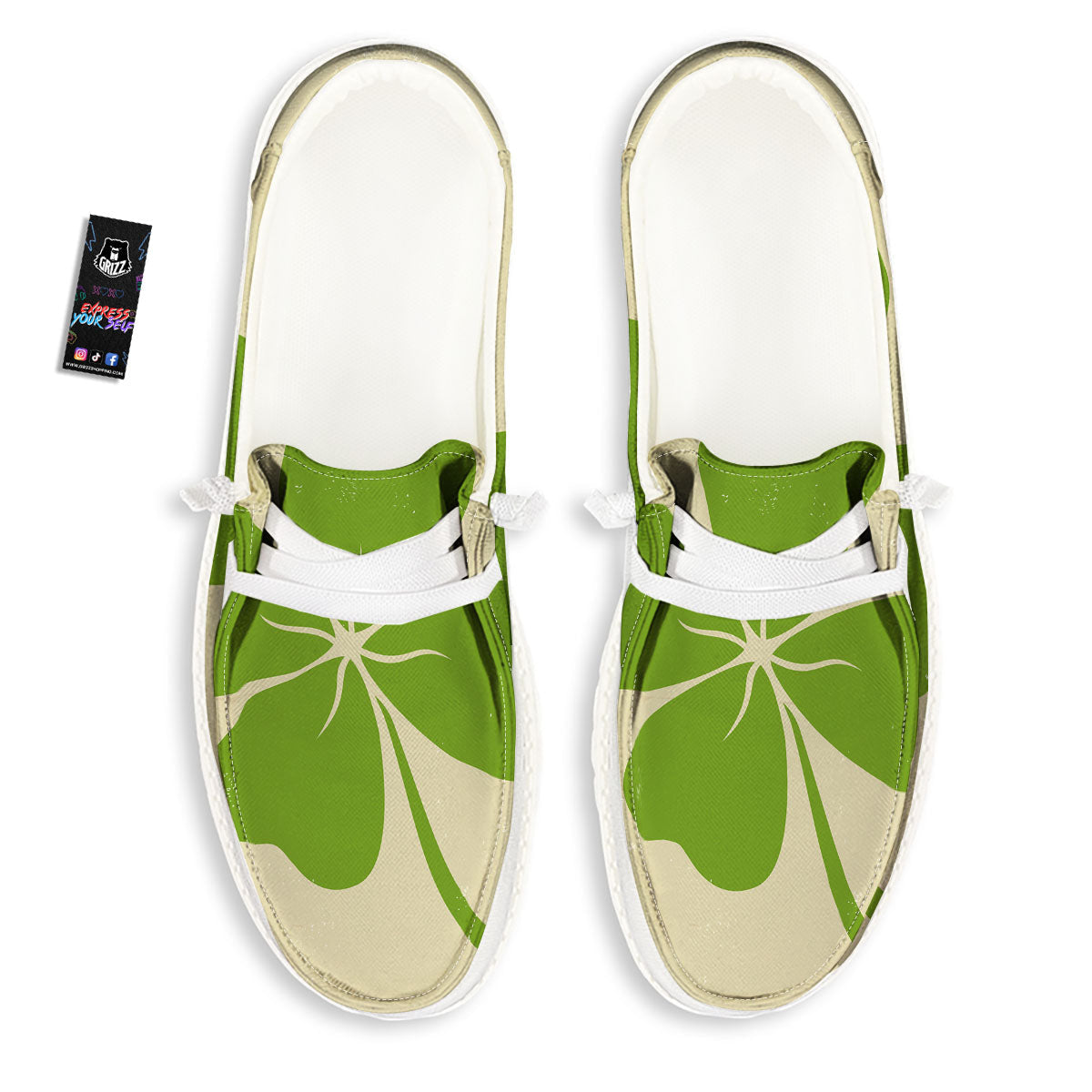 Four Leaf Clovers Irish Print White Loafers-grizzshop
