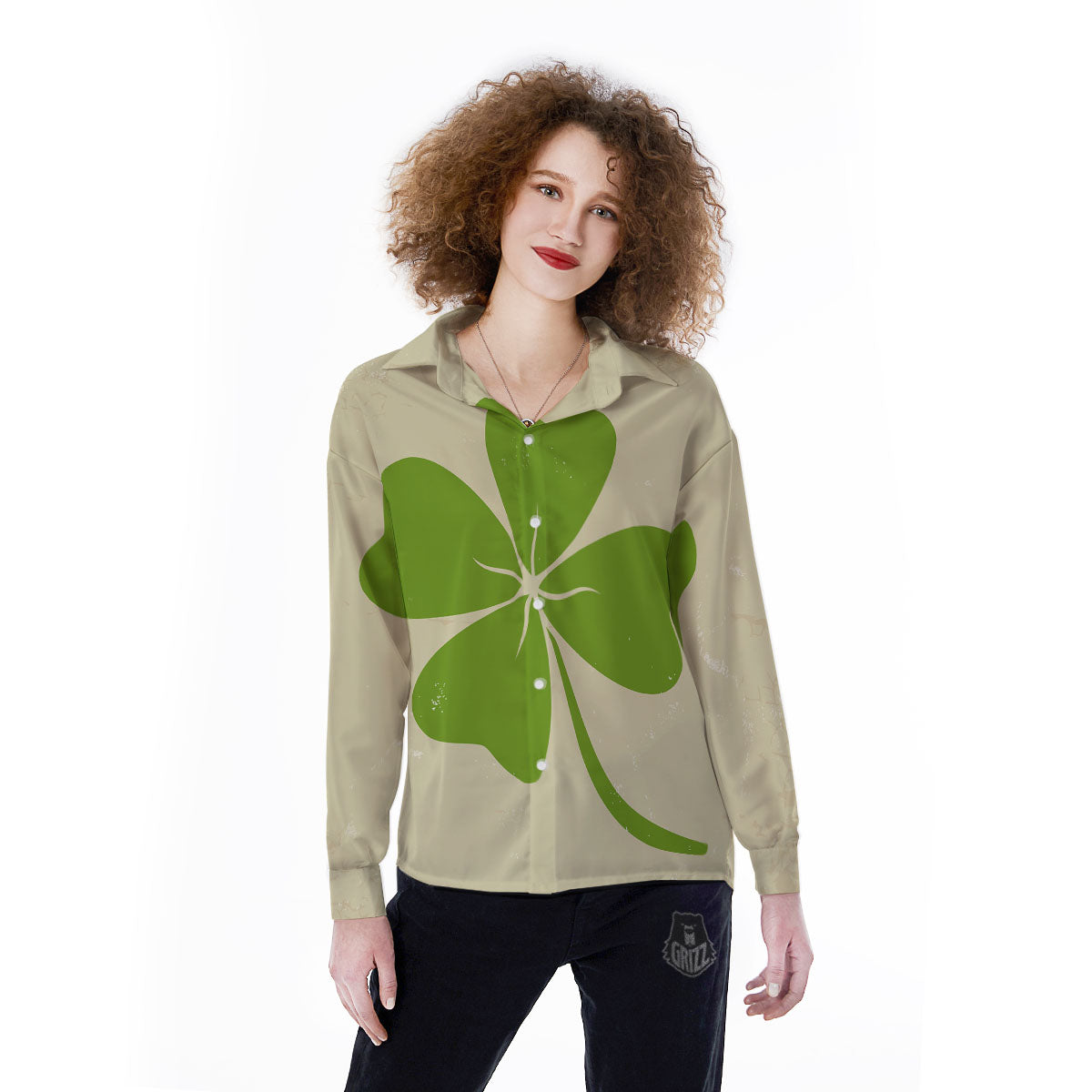 Four Leaf Clovers Irish Print Women's Long Sleeve Shirts-grizzshop