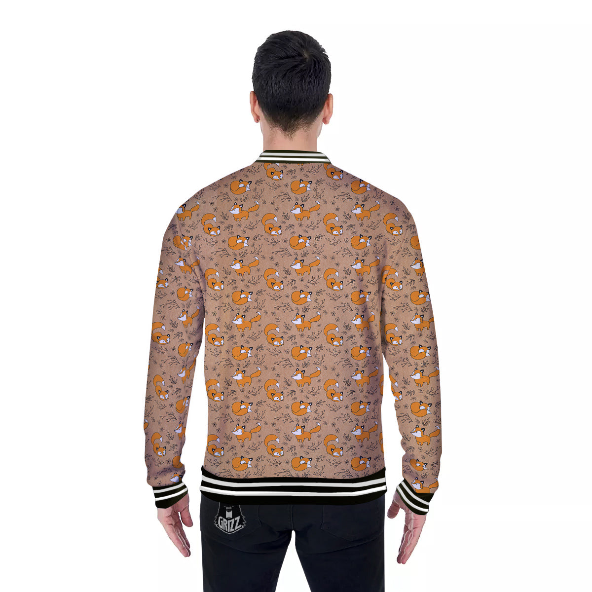 Fox Cartoon Print Pattern Baseball Jacket-grizzshop