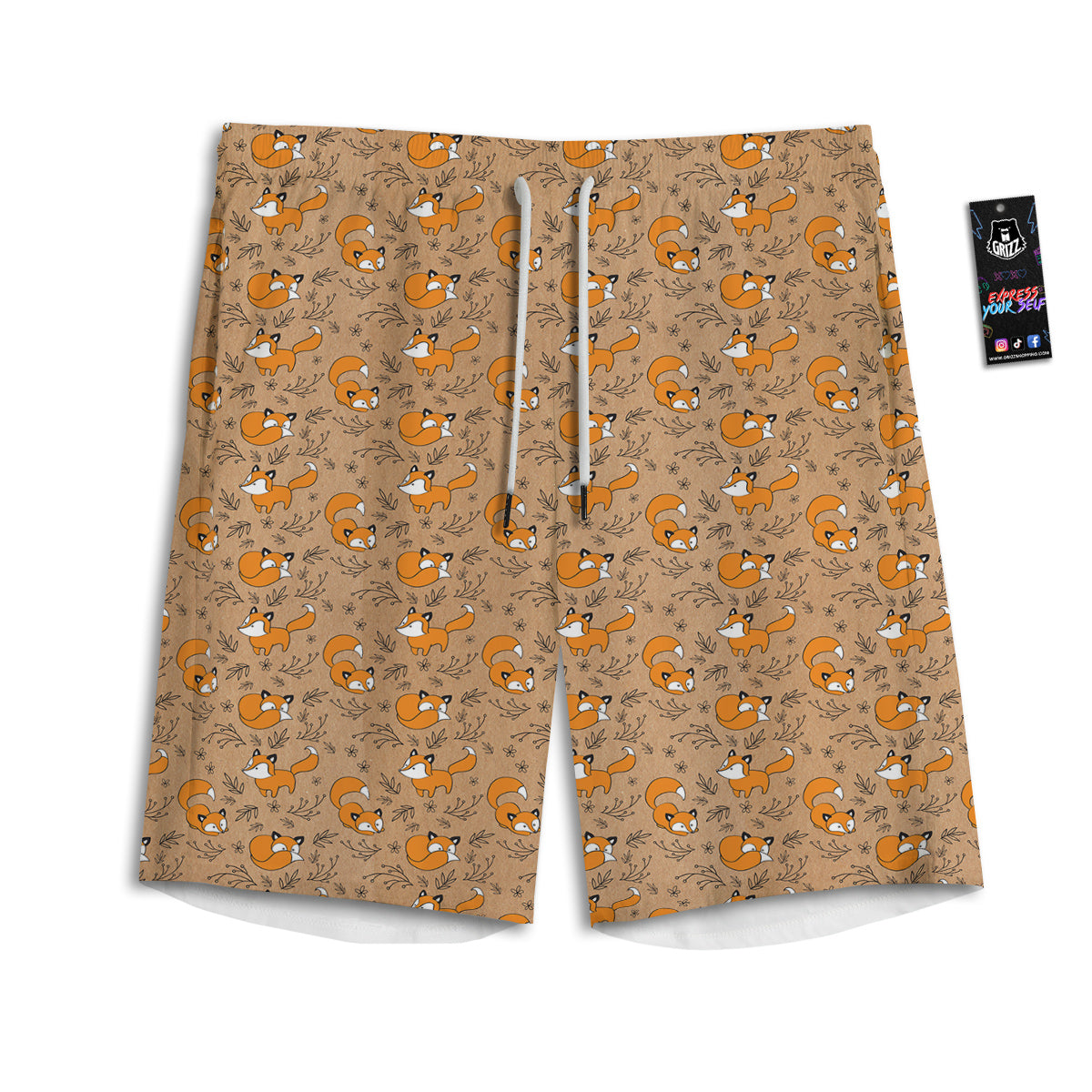 Fox Cartoon Print Pattern Men's Athletic Shorts