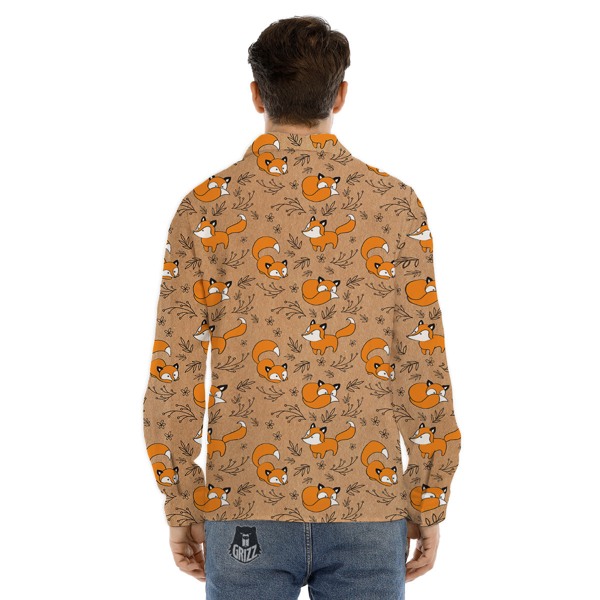 Fox Cartoon Print Pattern Men's Dress Shirts-grizzshop