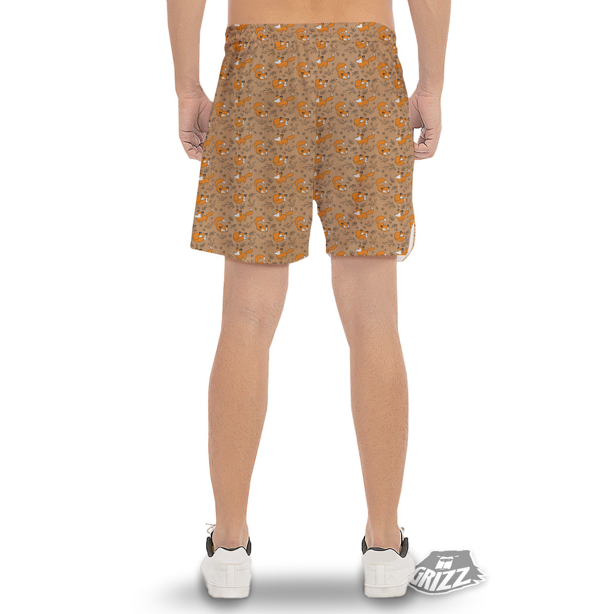 Fox Cartoon Print Pattern Men's Gym Shorts-grizzshop