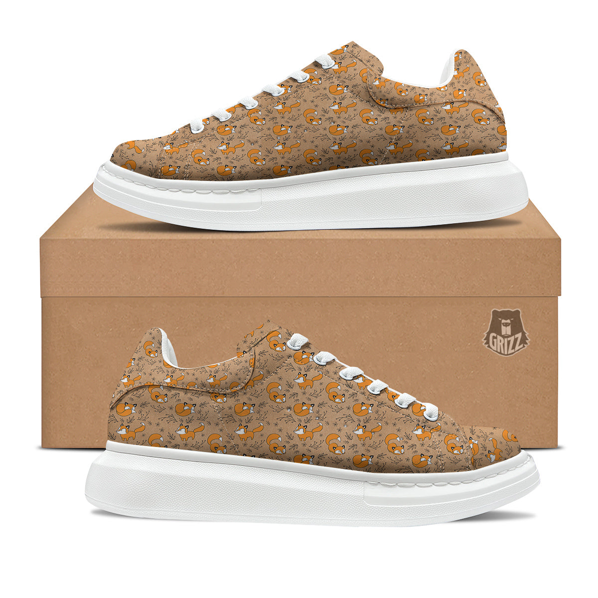 Fox Cartoon Print Pattern Platform Shoes-grizzshop